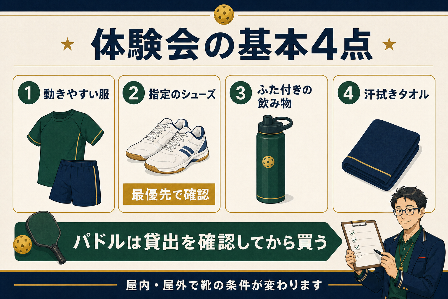 ピックルボール初心者の服装と持ち物チェックリスト