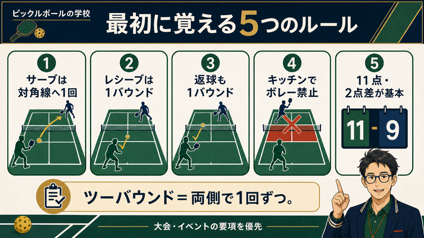 ピックルボール初心者が最初に覚える5つのルール