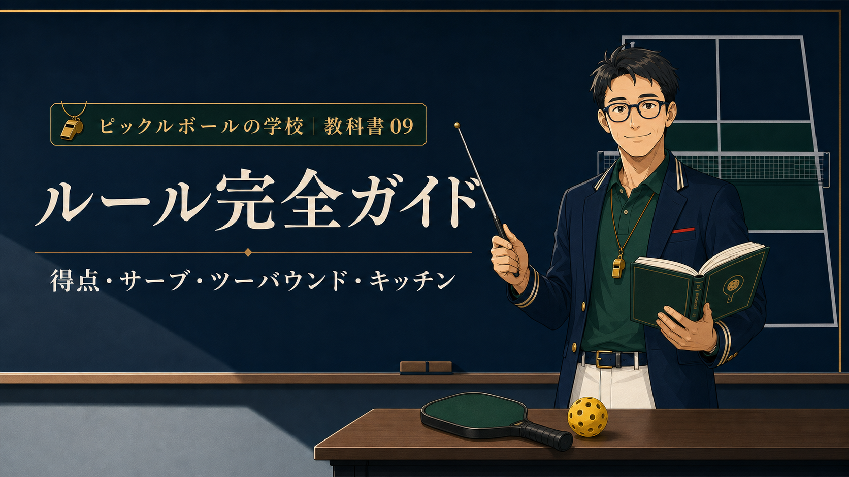 ピックルボールのルール完全ガイド｜得点・サーブ・キッチンのアイキャッチ