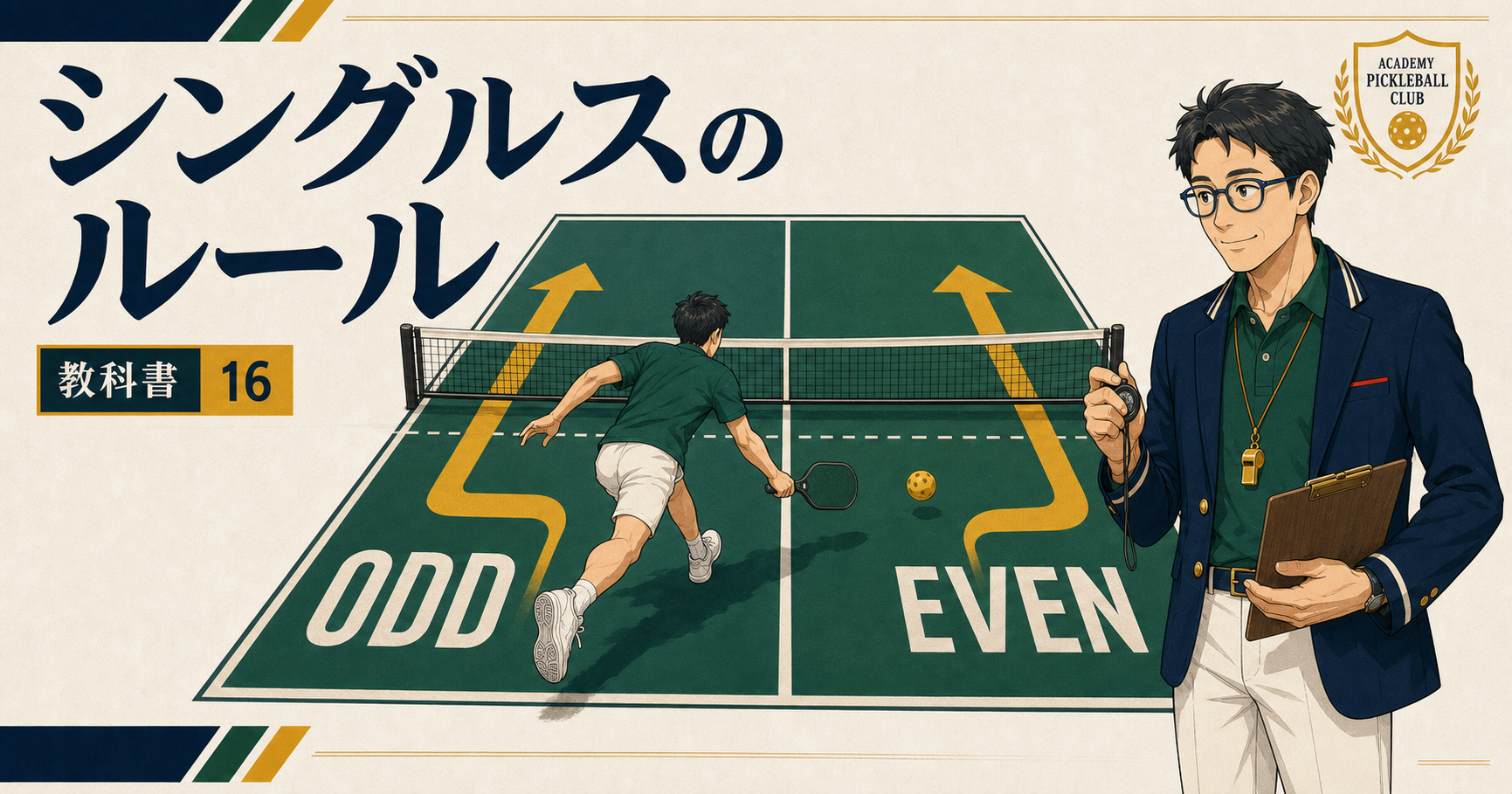 ピックルボール・シングルスのルール｜偶数は右・奇数は左のアイキャッチ