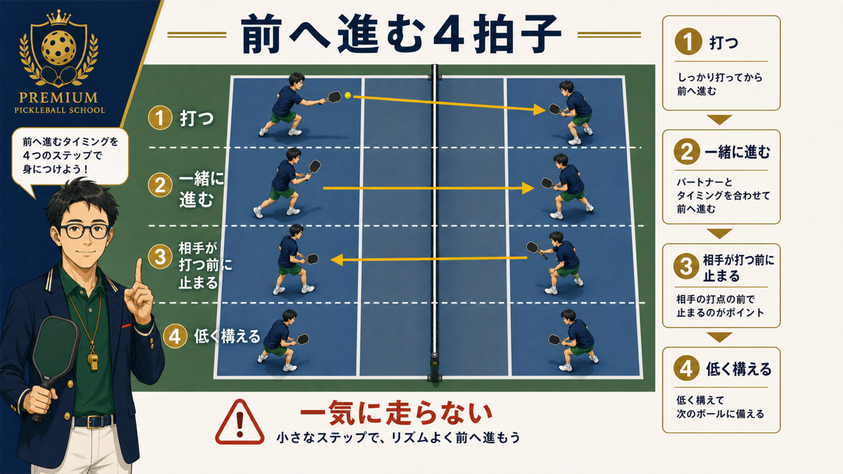 トランジションゾーンを段階的に進む動きの図解