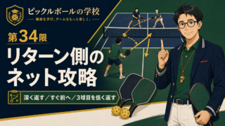 ピックルボールでリターン後すぐ前に出る理由｜深く返してキッチンを取るのアイキャッチ