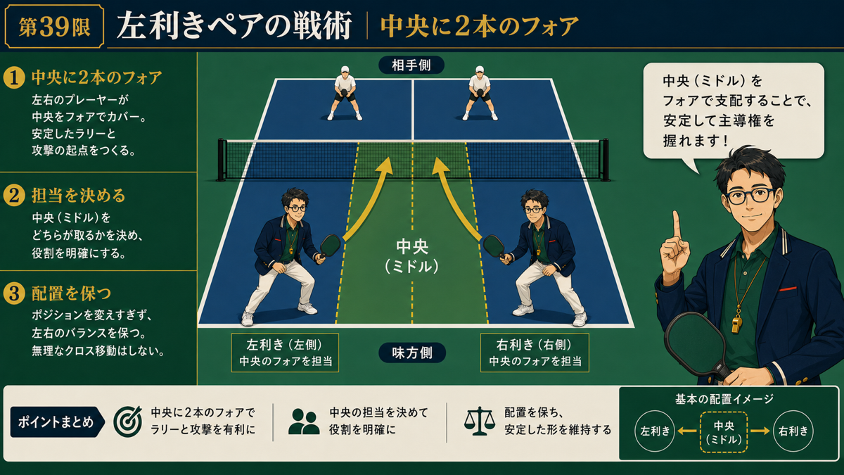 右利き左利きペアの中央フォア配置図