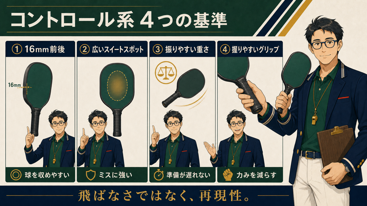 コントロール系ピックルボールパドルおすすめ5選の図解