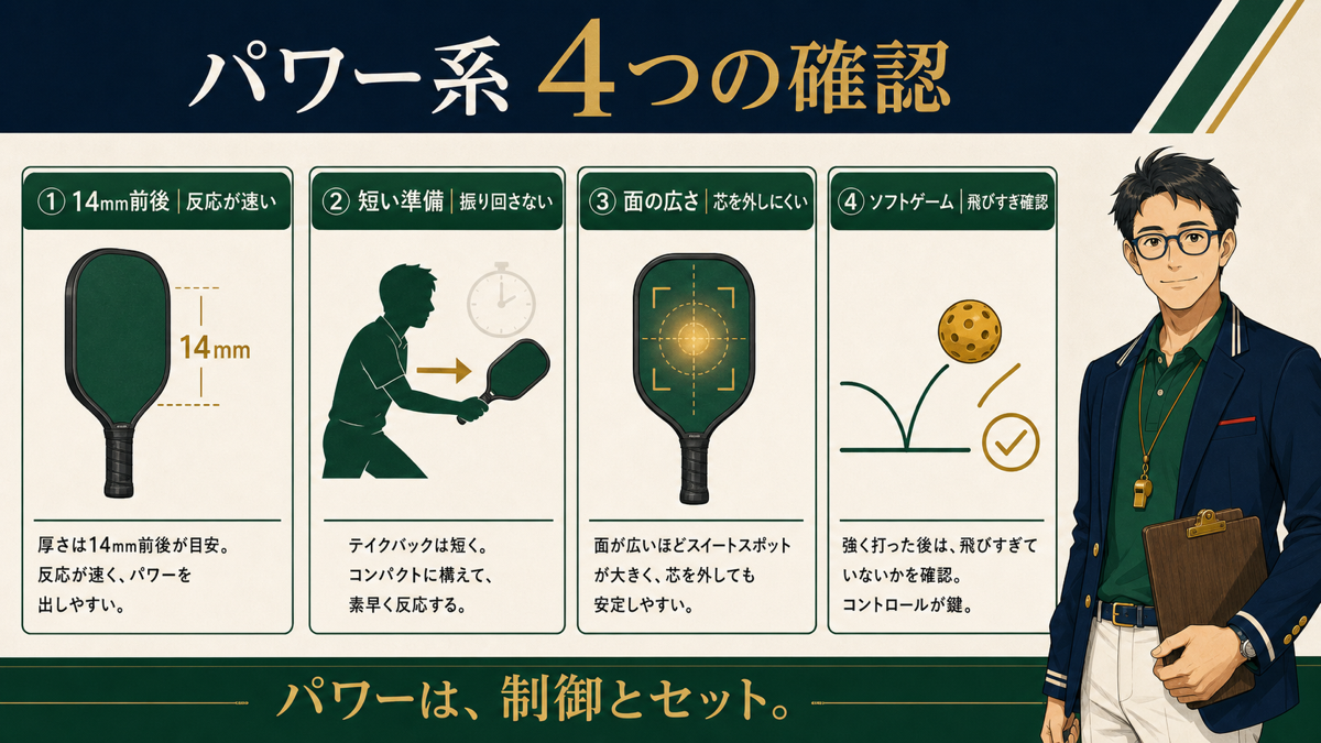 パワー系ピックルボールパドルおすすめ5選の図解