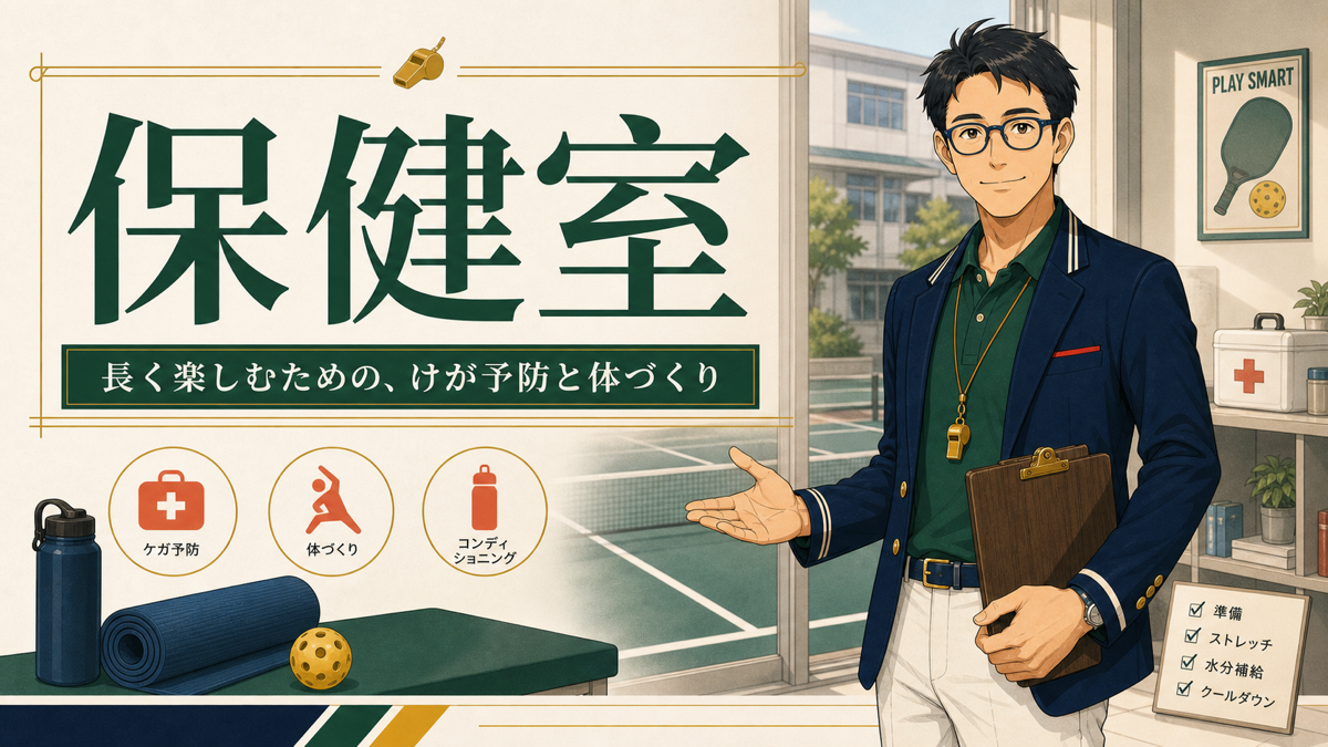 保健室｜ピックルボールを長く楽しむためのけが予防のアイキャッチ